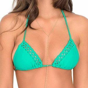 Luli Fama Women's Crochet Loops Triangle String Bikini Swimsuit Top Green Large